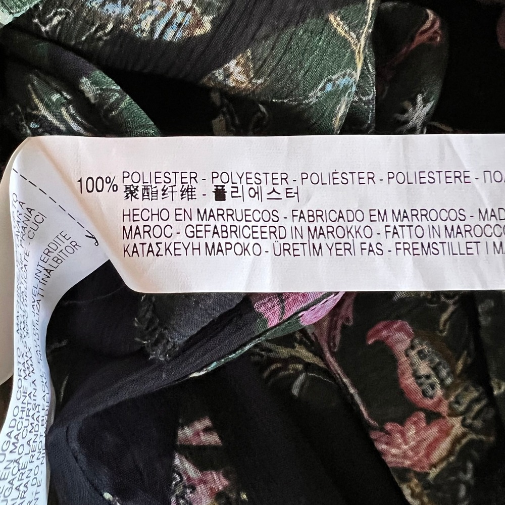Zara Woman Sheer Floral Midi Shirt Dress Black Green Long Sleeve Lagenlook Small - Picture 10 of 12